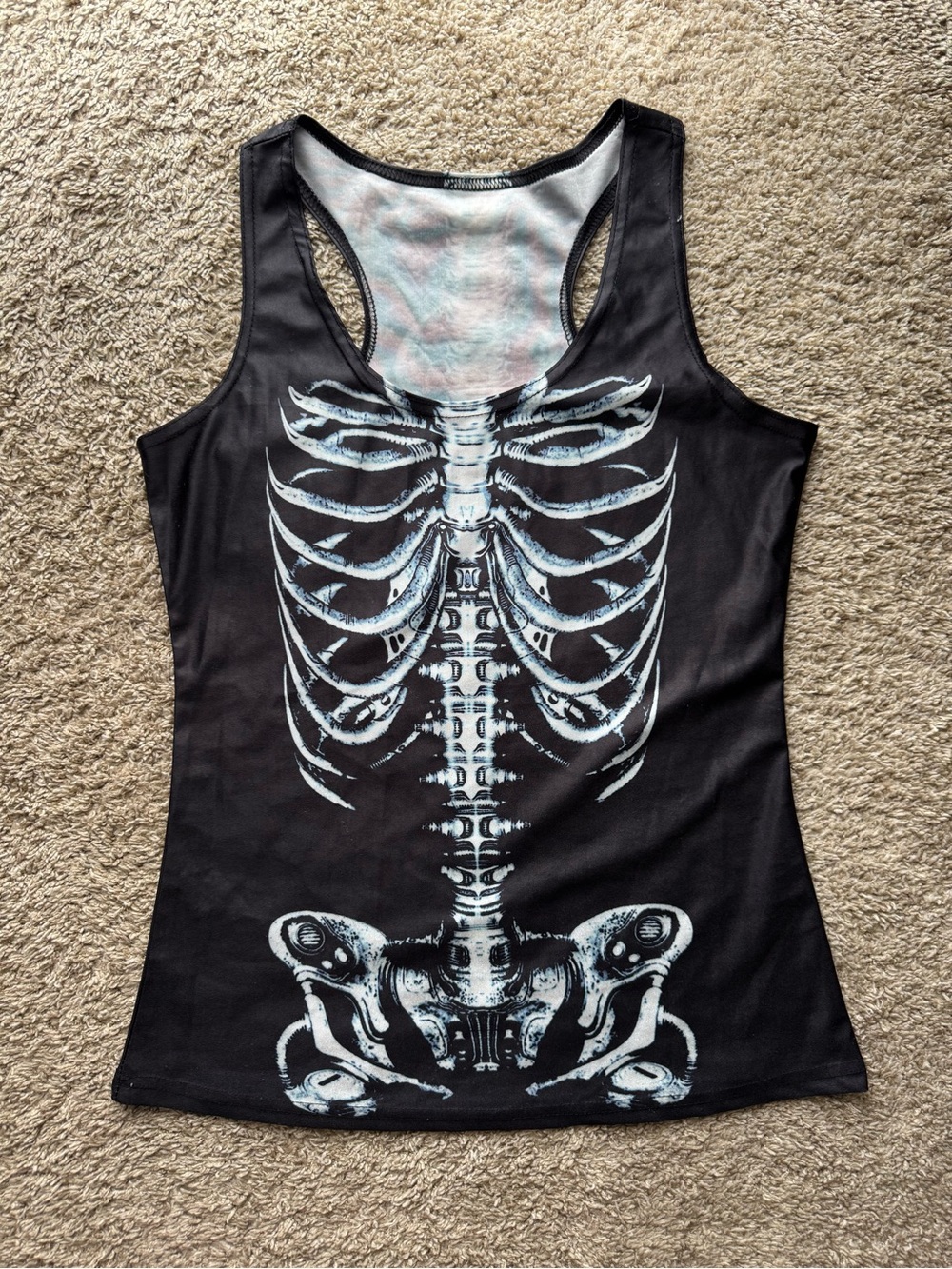 Skeleton Rib Cage Racerback Tank Top Gothic Black Stretch Sleeveless
